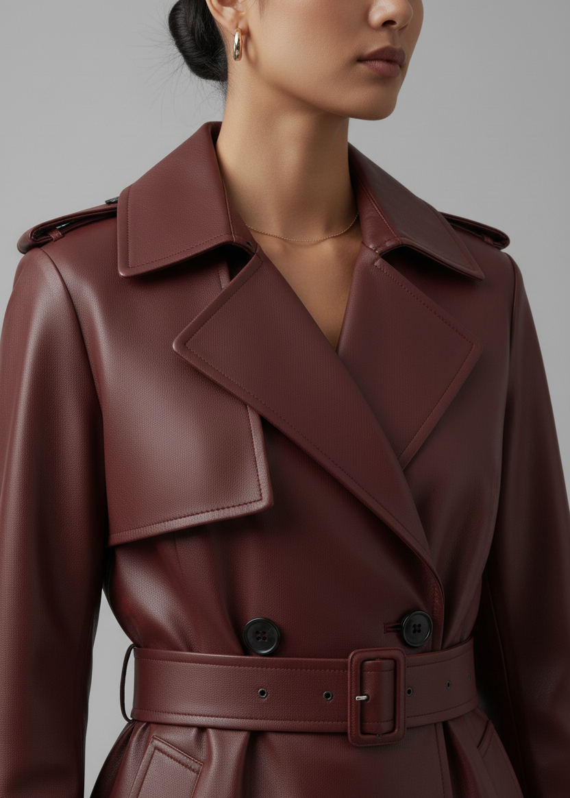 Anna - Faux Leather Trench Coat