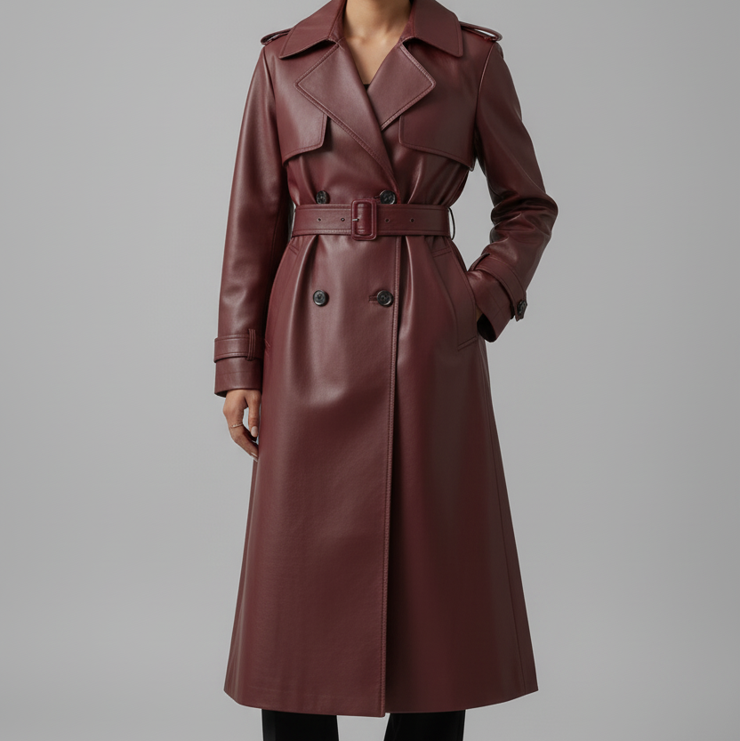 Anna - Faux Leather Trench Coat