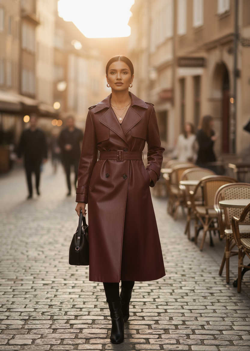 Anna - Faux Leather Trench Coat