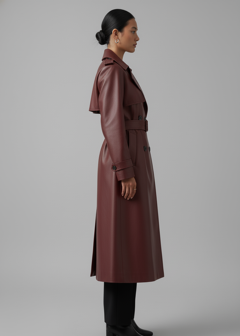 Anna - Faux Leather Trench Coat